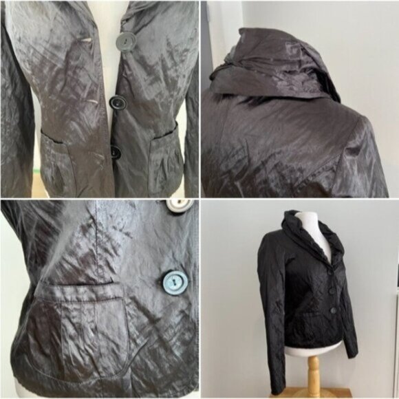 Joseph Ribkoff Crinkled Black Jacket Hooded Collar Size 10 Canada - Picture 7 of 14
